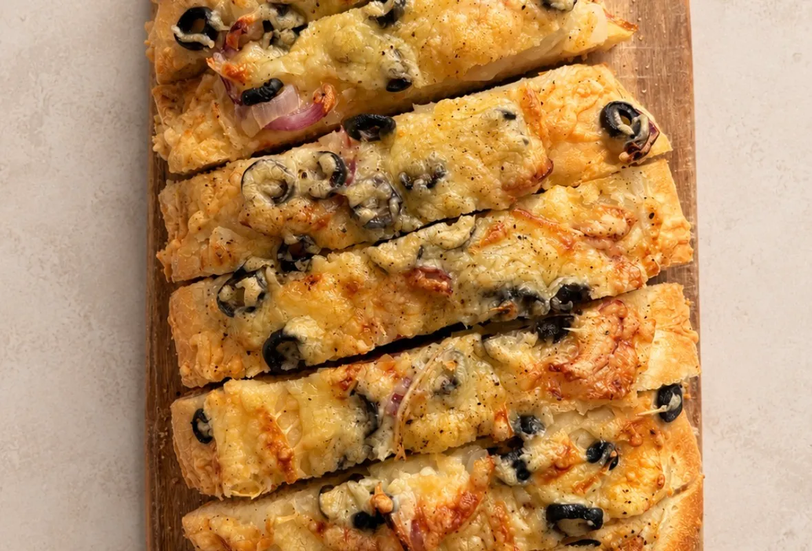 Uienkruier met Kaas en Olijven, Brood op een plank met uien, kaas en olijven